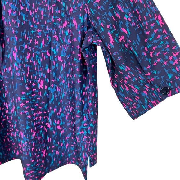 NEW NWT Chicos Sz LARGE 2 Blue Pink 3/4 Sleeve Summer Button Up Shirt Top Mature - Picture 8 of 9